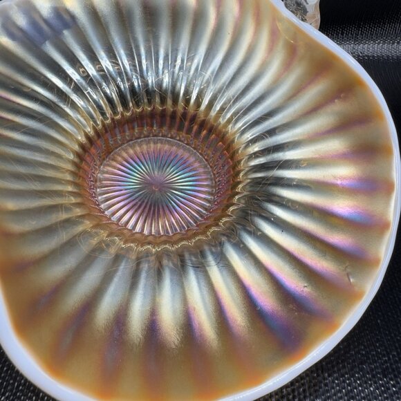 Dugan Caroline Peach Opal Opalescent Carnival Glass Handled Basket Bowl Antique - Picture 6 of 16